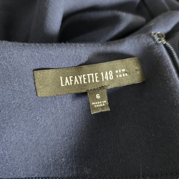 Lafayette 148 Navy Peplum Sheath Dress Short Sleeves Ponte Career Women 6 - Picture 10 of 11